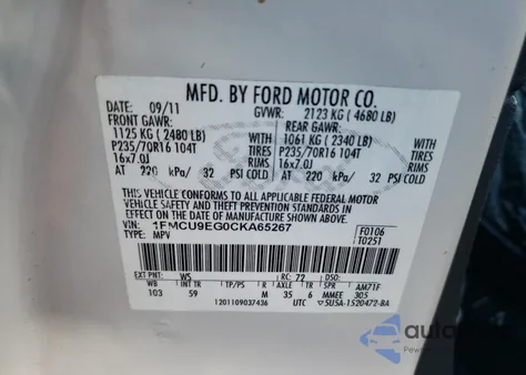 2012 Ford Escape Limited from USA, damaged, VIN 1FMCU9EG0CKA65267
